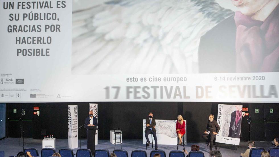A moment during the press conference today. THE SEVILLE EUROPEAN FILM FESTIVAL MAINTAINS ITS PRIZES AND ITS PHYSICAL NATURE WHILE ADAPTING ITS PROGRAMME AND ACTIVITIES